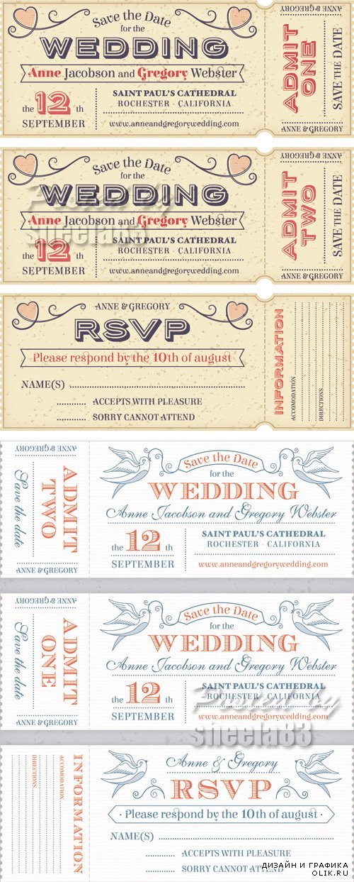 Wedding Invitation Tickets Vector