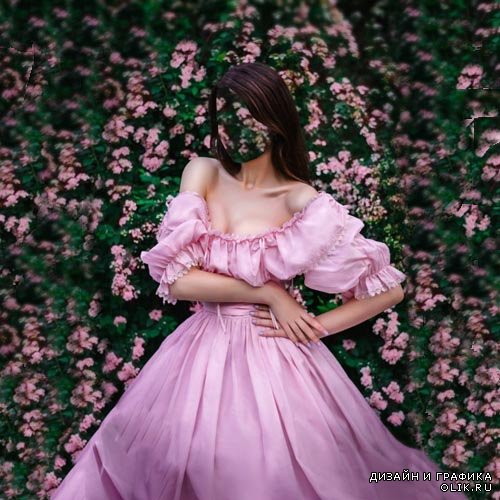 Шаблон для PHSP - В розовом платье возле цветов