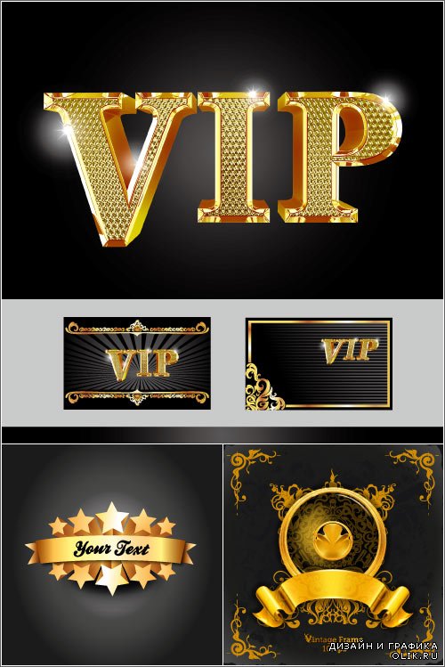 Gold vip cards ornaments vector
