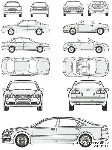 Автомобили Audi - векторные отрисовки в масштабе