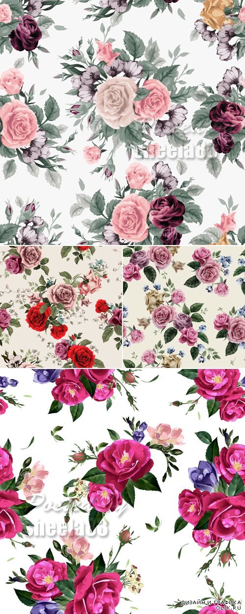 Roses Patterns Vector 3