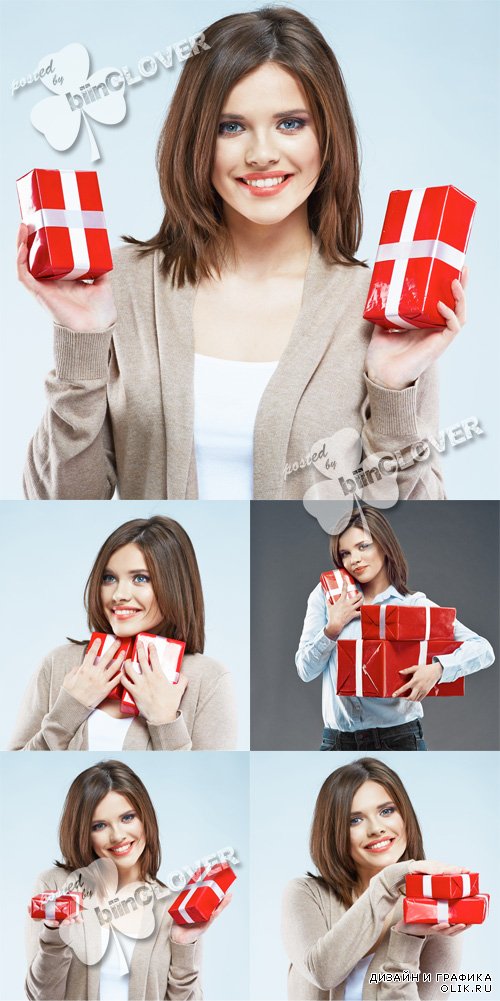 Happy woman with red gift box 0587