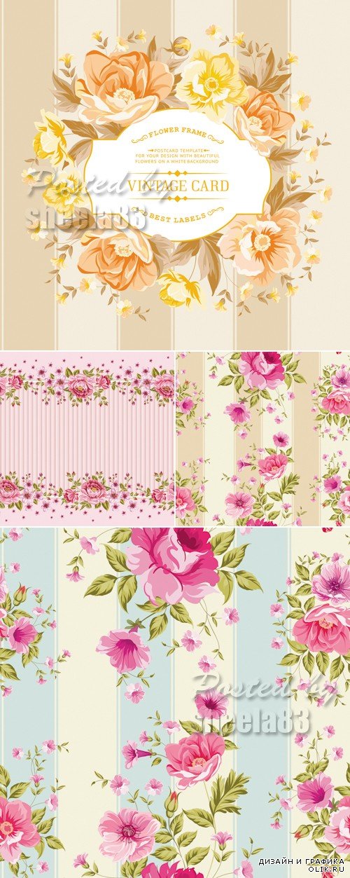 Vintage Cards with Roses Vector 3