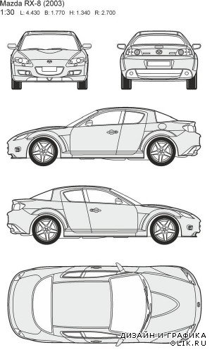 Автомобили Mazda - векторные отрисовки в масштабе