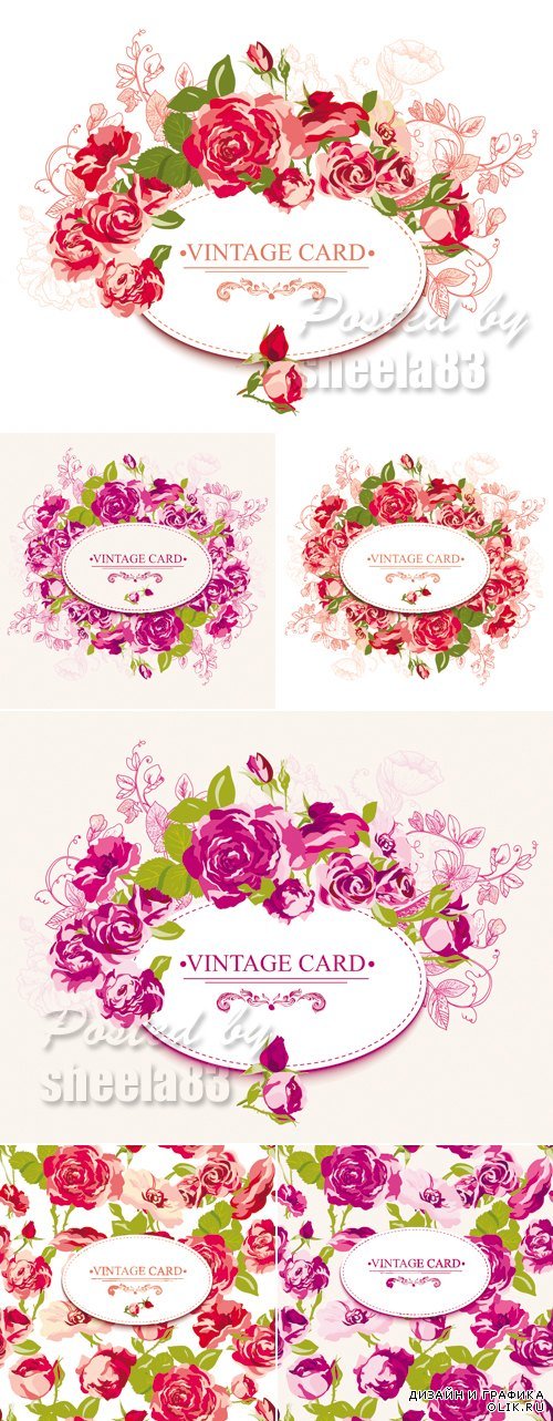 Vintage Cards with Roses Vector 4