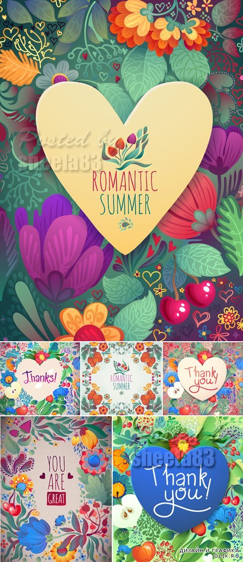 Summer Floral Cards Vector