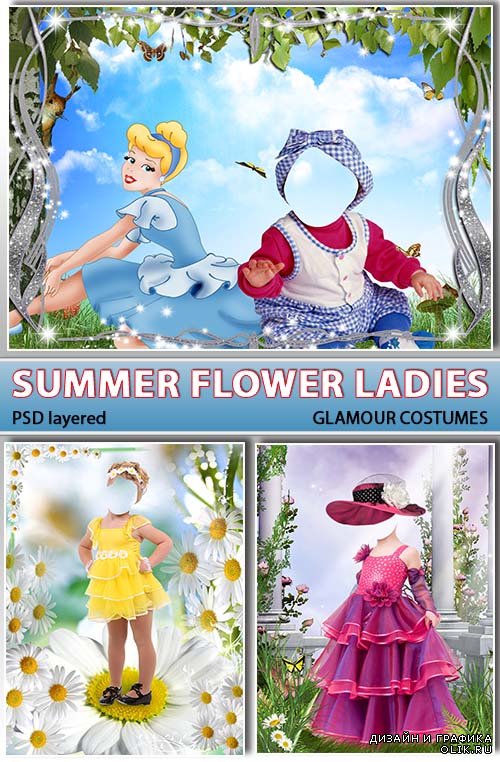 Маленькие девчушки в шикакрных платьях и розах (PSD layered)