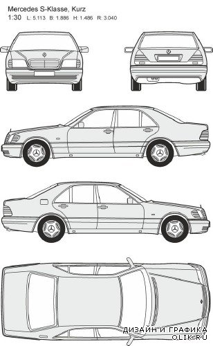 Автомобили Mercedes - векторные отрисовки в масштабе