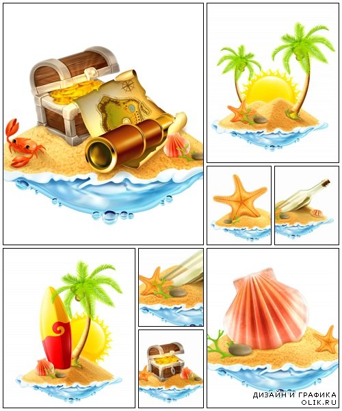 Tropical summer island, vector illustration