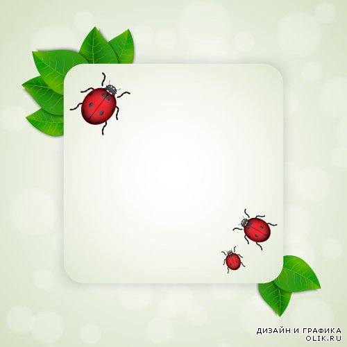 Green leaves background with ladybugs