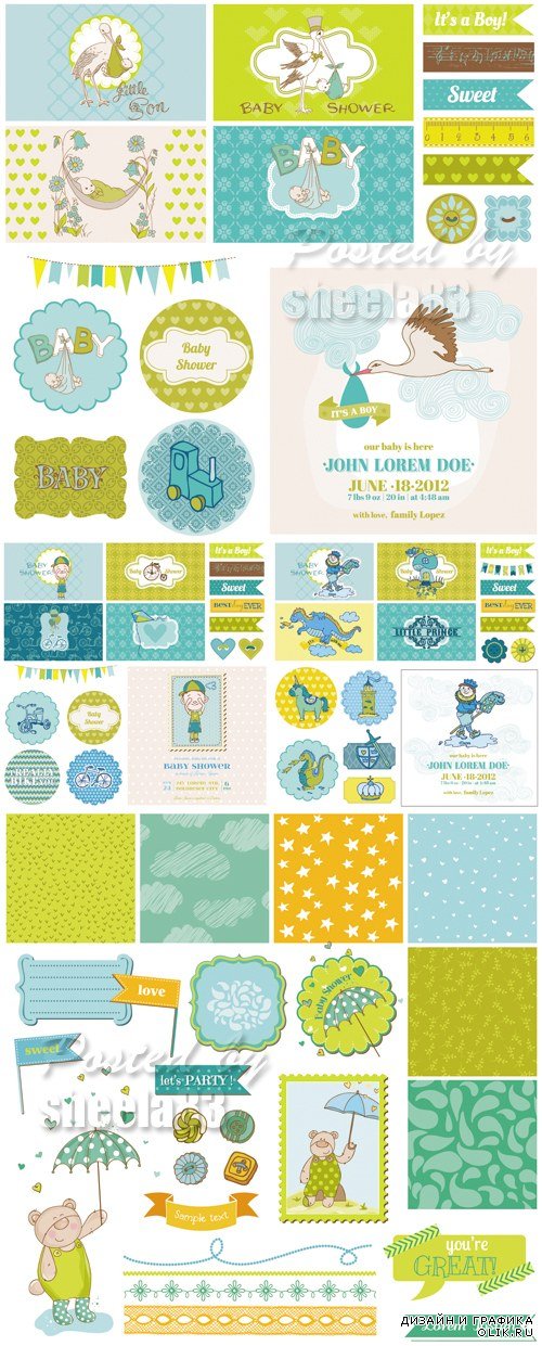 Baby Shower Cards Vector