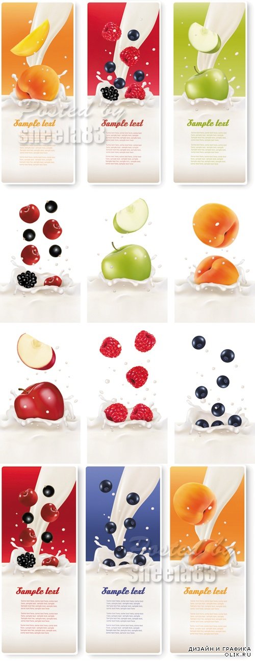 Fruits in Milk Labels Vector