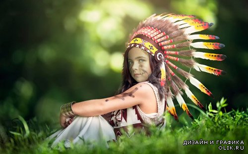 Детский шаблон PSD - Смелая девочка индейка