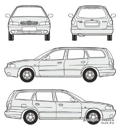 Автомобили Daewoo - векторные отрисовки в масштабе
