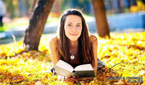 Женский фотошаблон - В парке с книгой.