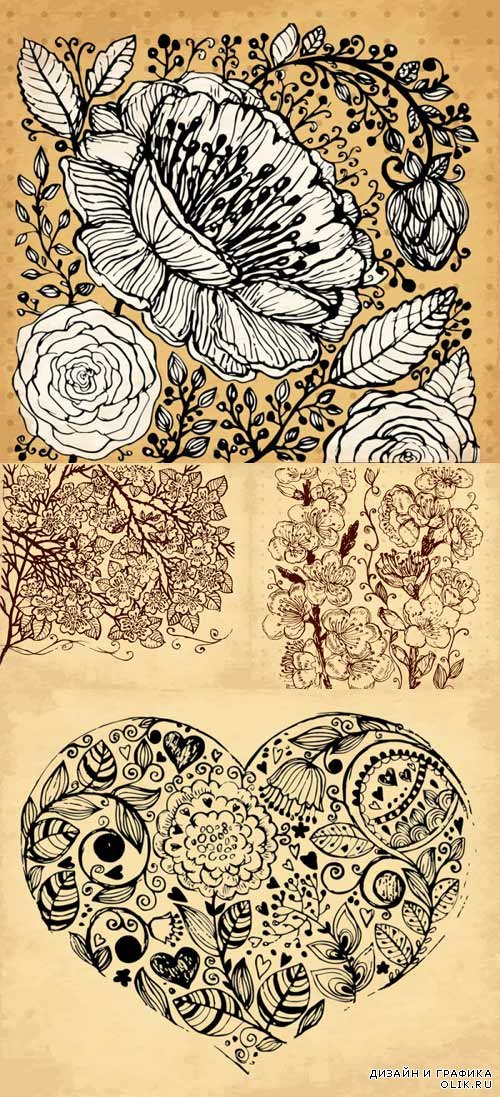 Retro flowers hand-painted backgrounds