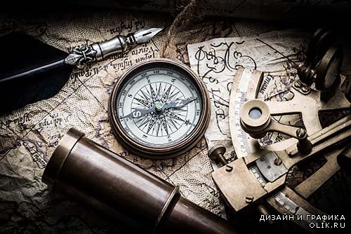 Растровый клипарт - Старые карты и компас