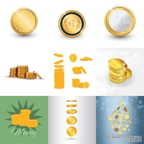 Набор золотых монет в векторном исполнении