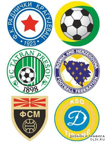 Логотипы футбольных команд: Албания, Босния и Грцеговина, Македония, Словакия, Словения, Югославия
