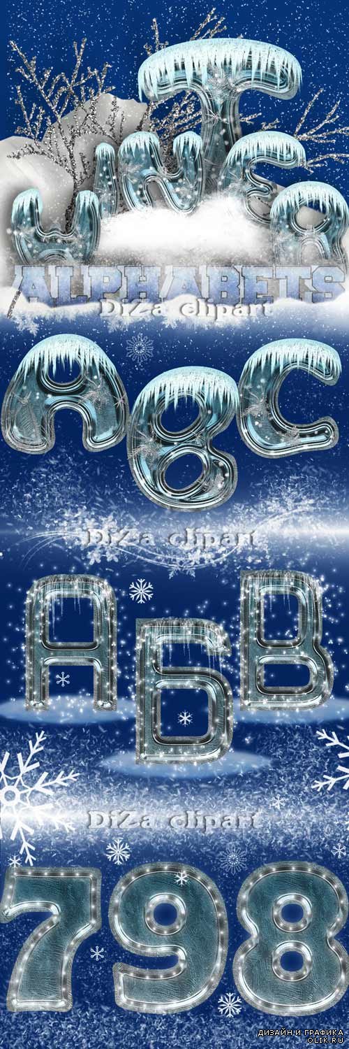 Winter ice alphabet (Rus and Eng)
