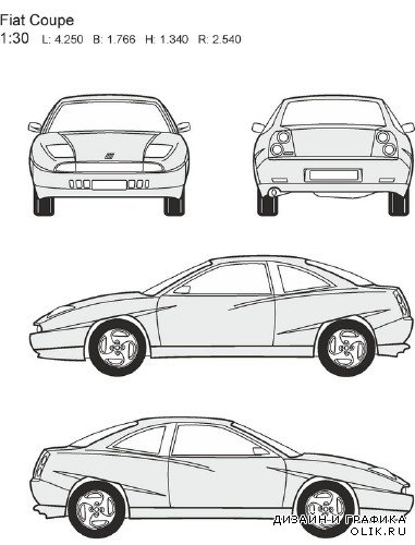 Автомобили Fiat - векторные отрисовки в масштабе