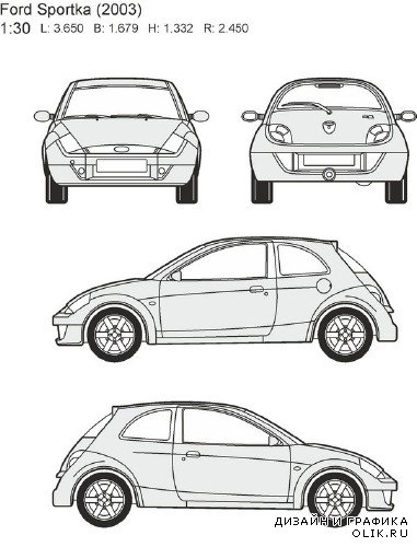 Автомобили Ford - векторные отрисовки в масштабе