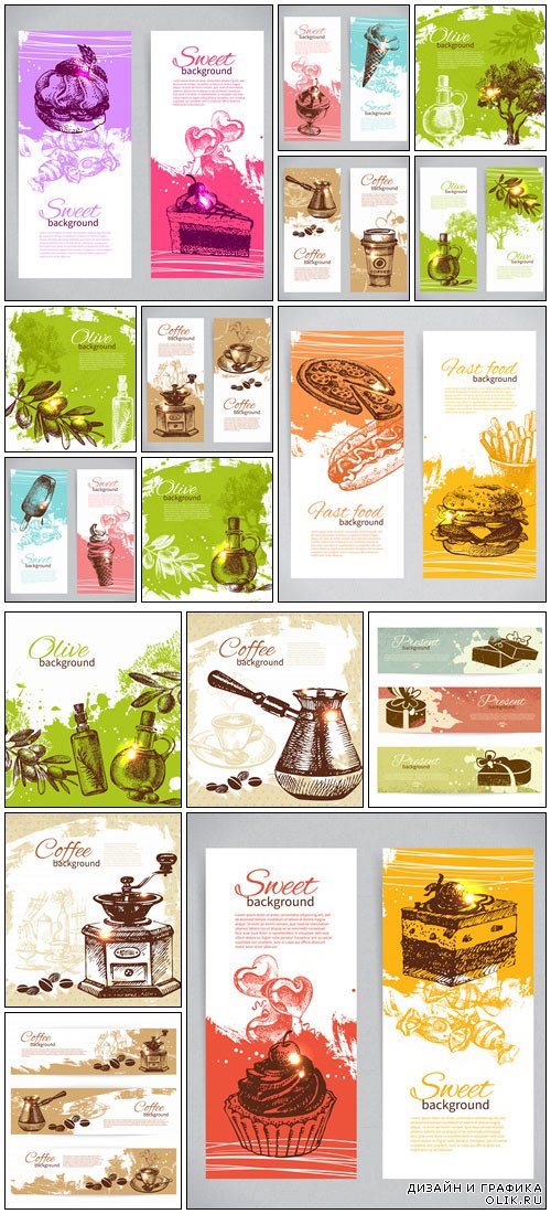 Set of vintage food banners - vector background