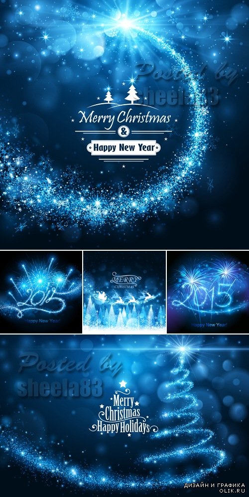 Blue Christmas & New Year Backgrounds Vector 2