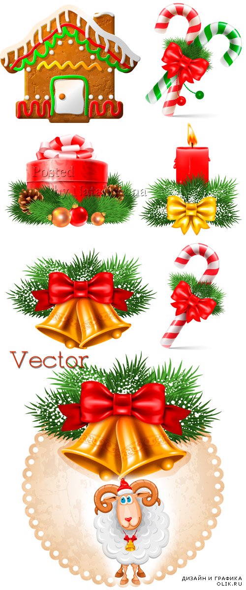 Новогодняя подборка векторного клипарта с печеньем, подарками и Овечкой