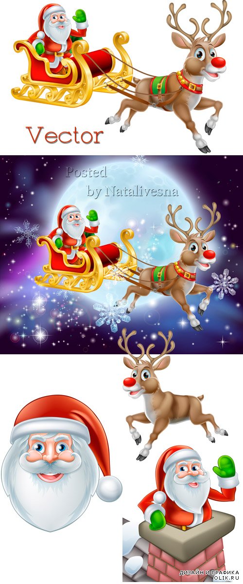 Рождественская подборка векторного клипарта – Санта и Олень