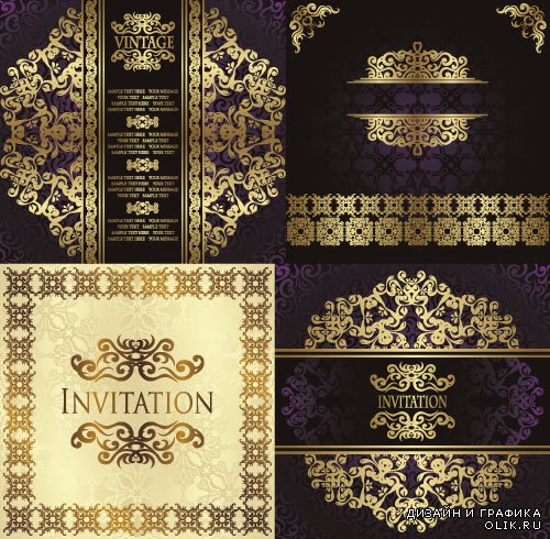 Invitation gold ornament vector