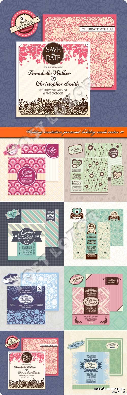 Wedding invitation personal holiday cards vector 10