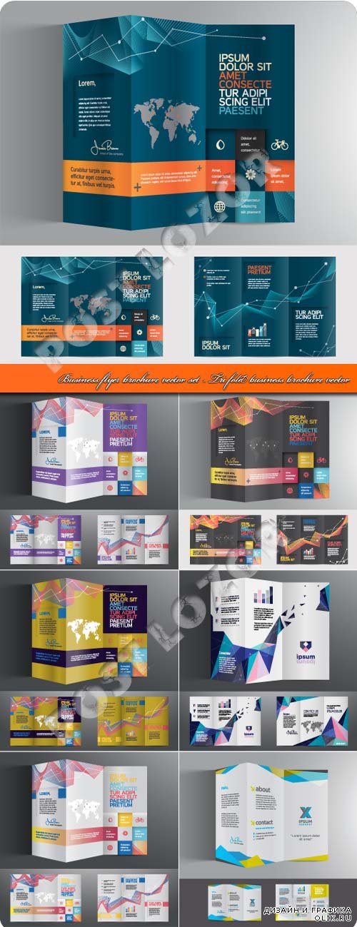 Business flyer brochure vector set - Tri fold business brochure vector
