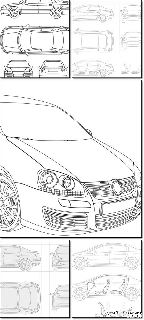 Car - top, leftside, front and back - Vector