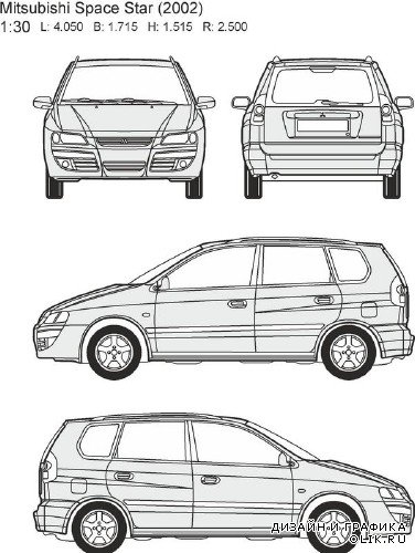 Автомобили Mitsubishi - векторные отрисовки в масштабе