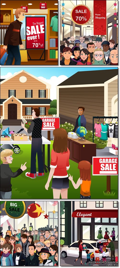 Holiday shopping sale scene - Vector