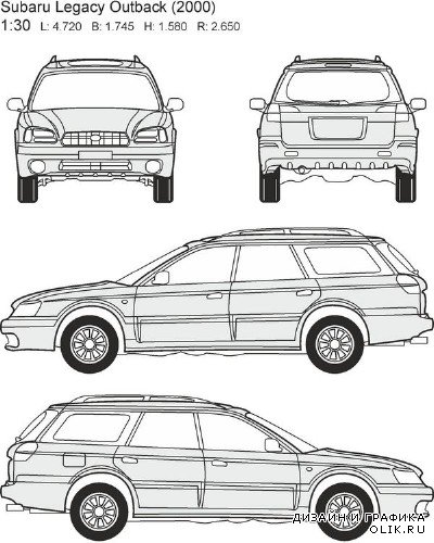 Автомобили Subaru - векторные отрисовки в масштабе