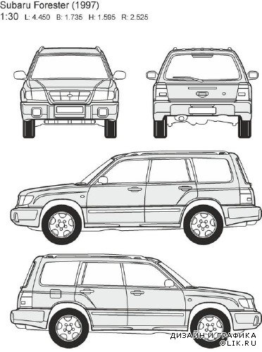 Автомобили Subaru - векторные отрисовки в масштабе
