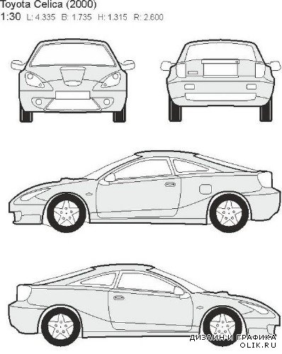 Автомобили Toyota - векторные отрисовки в масштабе