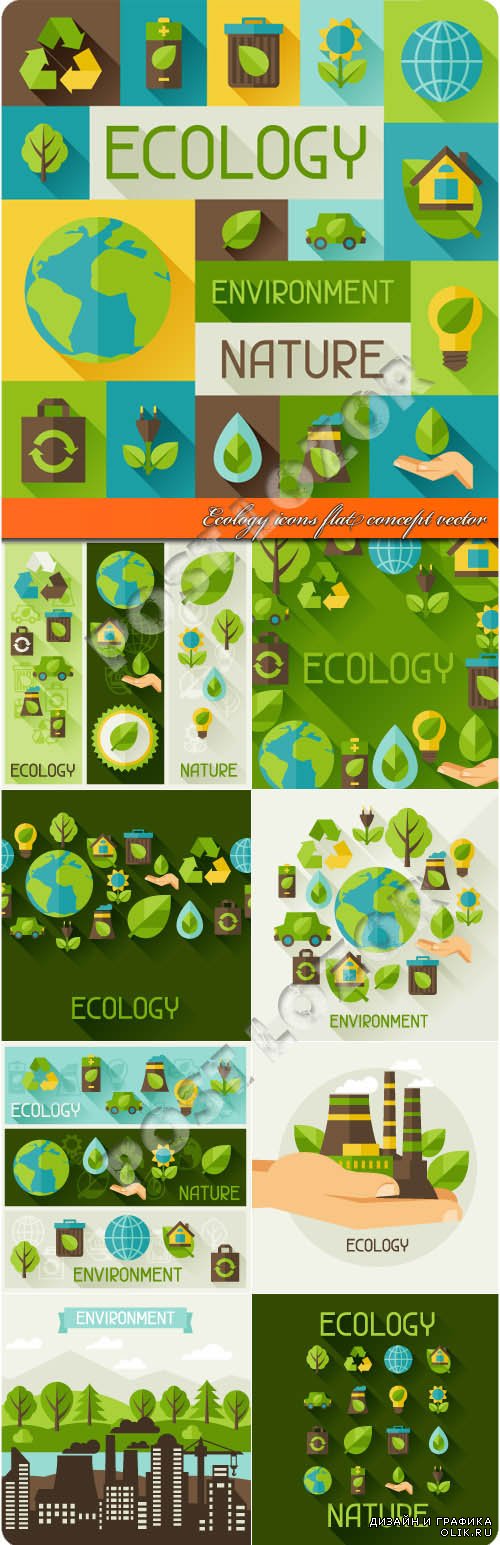 Ecology icons flat concept vector 