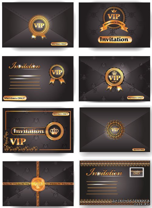 VIP cards decorated with gold ornament (vector)
