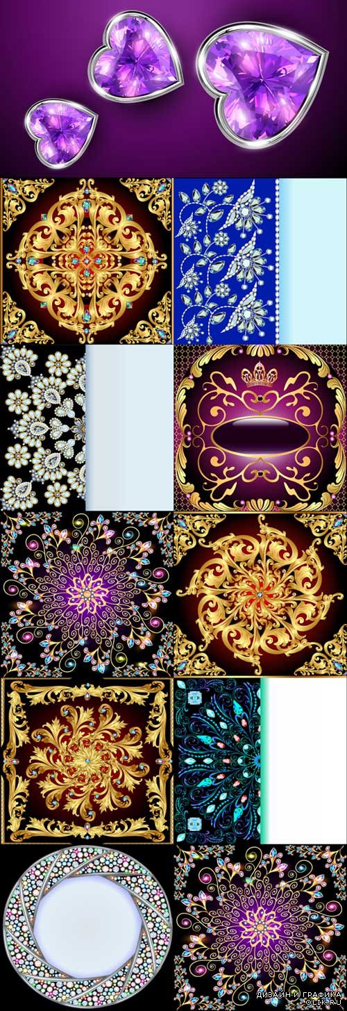 Beautiful precious stones and diamonds floral background vector