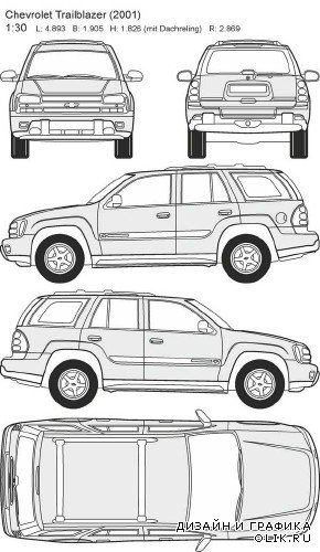 Автомобили Chevrolet - векторные отрисовки в масштабе