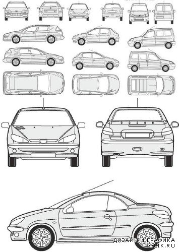 Автомобили Peugeot - векторные отрисовки в масштабе