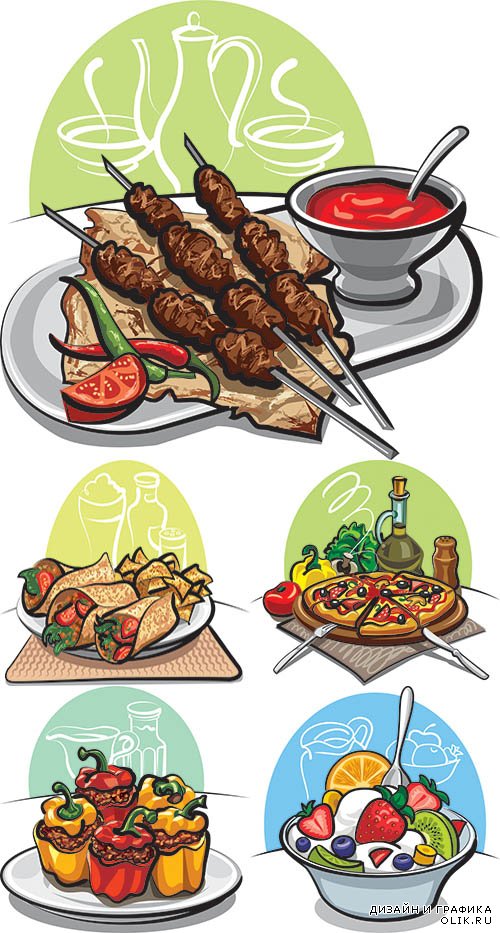 Иллюстрации блюд в векторе