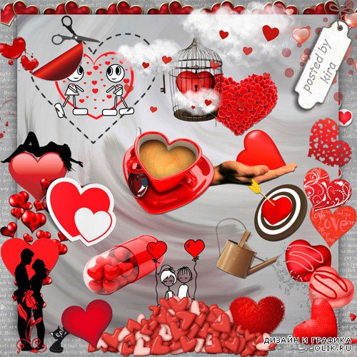 Клипарт ко дню святого Валентина - Красные сердца на прозрачном фоне