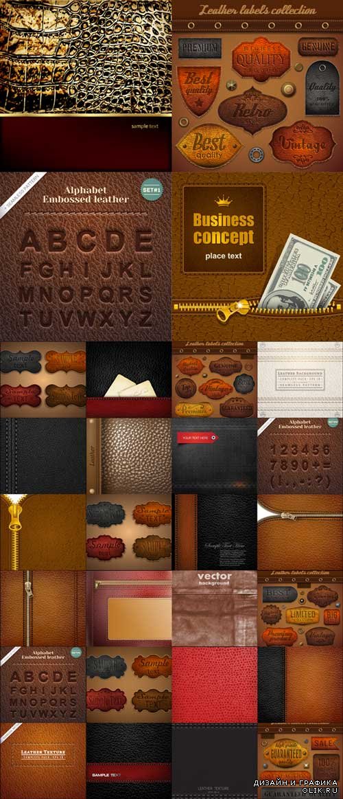 Vector Leather Backgrounds, Leather labels  and Leather Alphabet