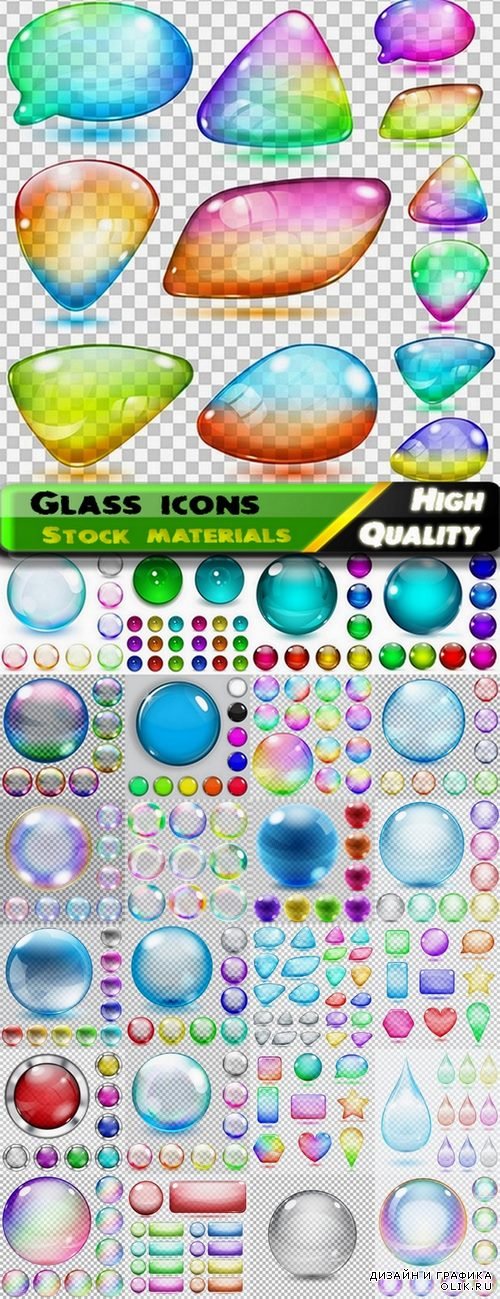 Glass icons and buttons and banners with bubbles - 25 Ai