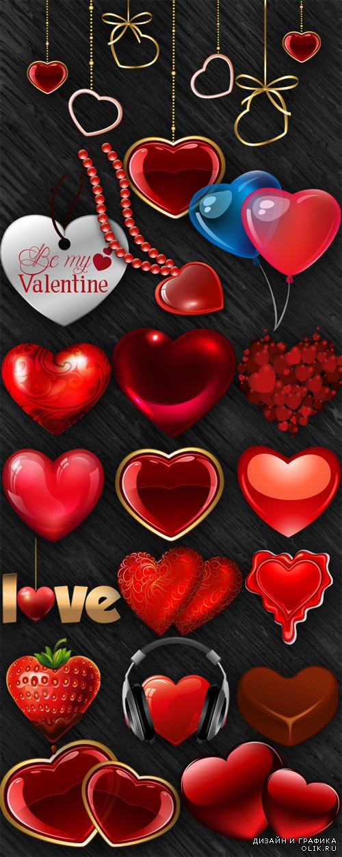 Romantic hearts on a transparent background