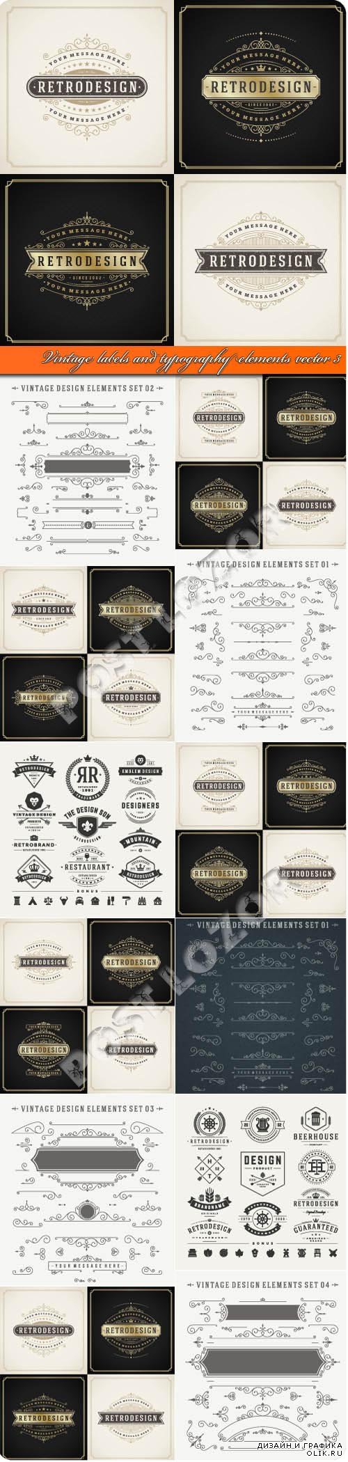 Vintage labels and typography elements vector 3